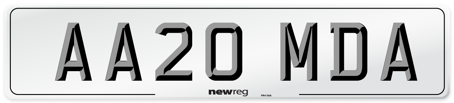 AA20 MDA Number Plate from New Reg